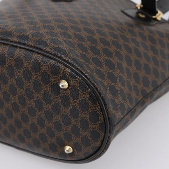 CELINE Macadam Canvas Tote Bag PVC Leather Black Gold Auth 201999A