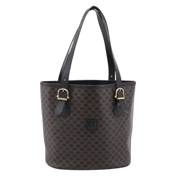 CELINE Macadam Canvas Tote Bag PVC Leather Black Gold Auth 201999A