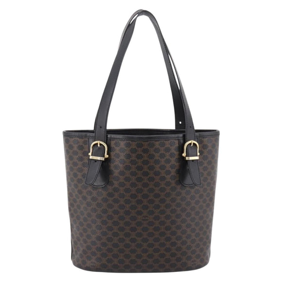CELINE Macadam Canvas Tote Bag PVC Leather Black Gold Auth 201999A