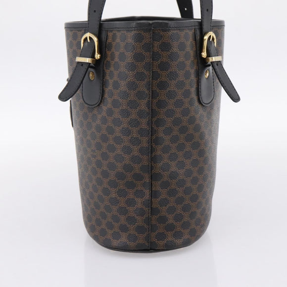 CELINE Macadam Canvas Tote Bag PVC Leather Black Gold Auth 201999A