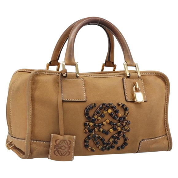 LOEWE Amazona 28 Hand Bag Leather Beige Gold Auth 202000A