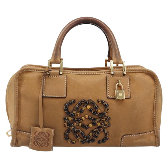 LOEWE Amazona 28 Hand Bag Leather Beige Gold Auth 202000A