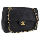 CHANEL Matelasse Chain Shoulder Bag Lamb Skin Black Gold CC Auth 202003SAV-1