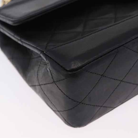 CHANEL Matelasse Chain Shoulder Bag Lamb Skin Black Gold CC Auth 202003SAV
