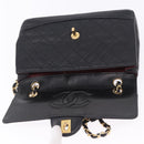 CHANEL Matelasse Chain Shoulder Bag Lamb Skin Black Gold CC Auth 202003SAV-15