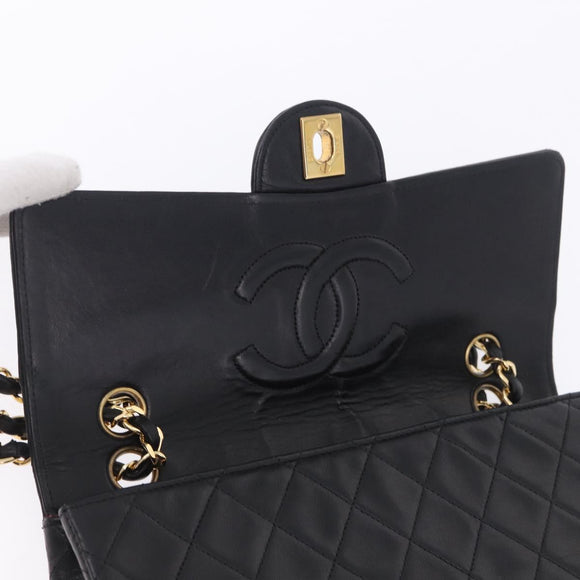 CHANEL Matelasse Chain Shoulder Bag Lamb Skin Black Gold CC Auth 202003SAV