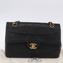 CHANEL Matelasse Chain Shoulder Bag Lamb Skin Black Gold CC Auth 202003SAV-26