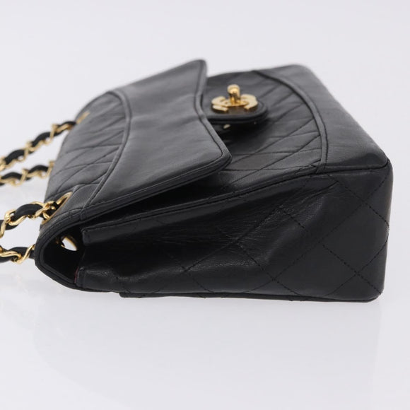 CHANEL Matelasse Chain Shoulder Bag Lamb Skin Black Gold CC Auth 202003SAV