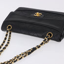 CHANEL Matelasse Chain Shoulder Bag Lamb Skin Black Gold CC Auth 202003SAV-6