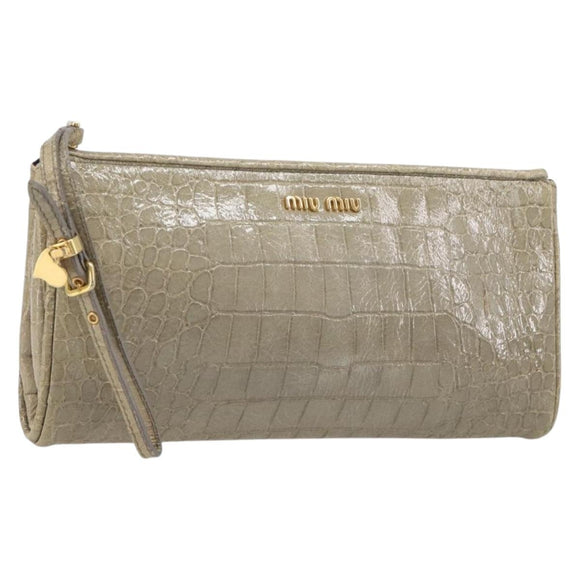 Miu Miu Clutch Bag Leather Beige Gold Auth 202018
