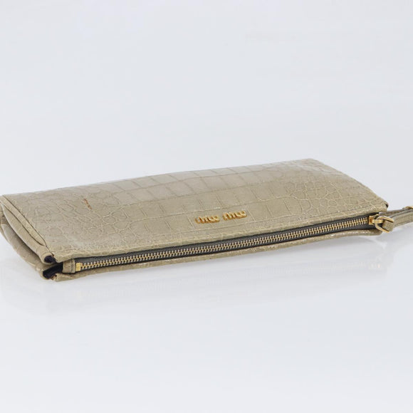 Miu Miu Clutch Bag Leather Beige Gold Auth 202018
