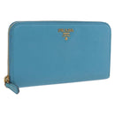 PRADA Long Wallet Safiano Leather Light Blue Gold Auth 202031V-1