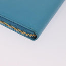 PRADA Long Wallet Safiano Leather Light Blue Gold Auth 202031V-16