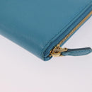 PRADA Long Wallet Safiano Leather Light Blue Gold Auth 202031V-17