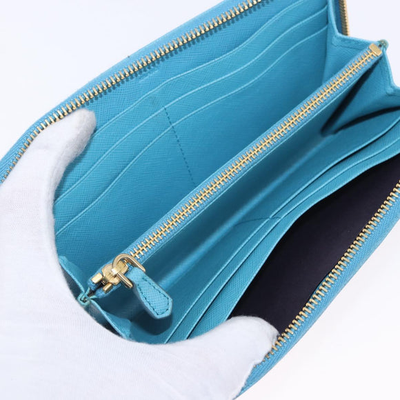PRADA Long Wallet Safiano Leather Light Blue Gold Auth 202031V