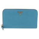 PRADA Long Wallet Safiano Leather Light Blue Gold Auth 202031V-13