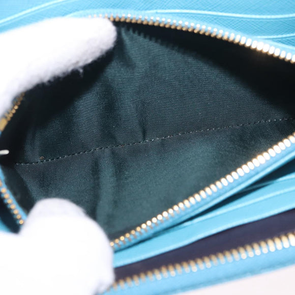PRADA Long Wallet Safiano Leather Light Blue Gold Auth 202031V