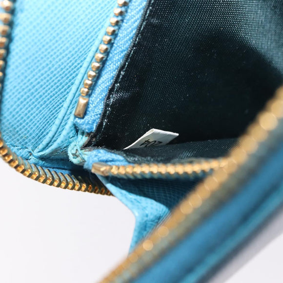 PRADA Long Wallet Safiano Leather Light Blue Gold Auth 202031V