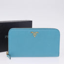 PRADA Long Wallet Safiano Leather Light Blue Gold Auth 202031V-12