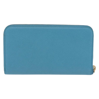 PRADA Long Wallet Safiano Leather Light Blue Gold Auth 202031V - 0