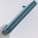 PRADA Long Wallet Safiano Leather Light Blue Gold Auth 202031V-5