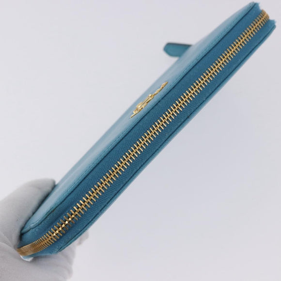 PRADA Long Wallet Safiano Leather Light Blue Gold Auth 202031V