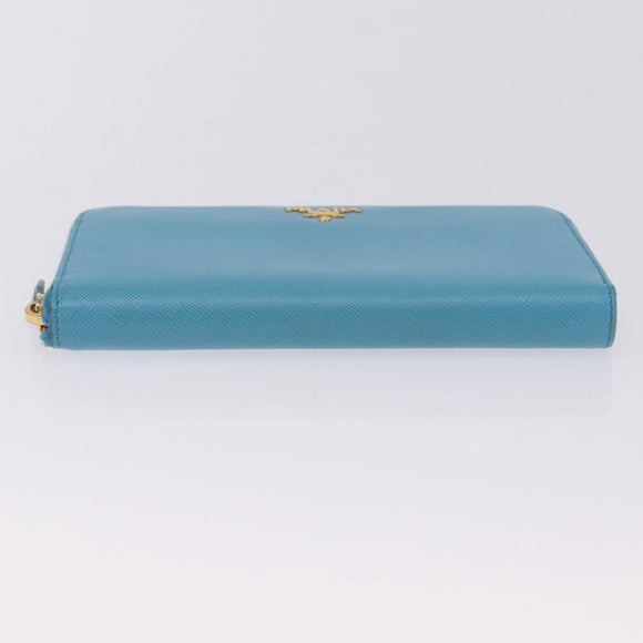 PRADA Long Wallet Safiano Leather Light Blue Gold Auth 202031V