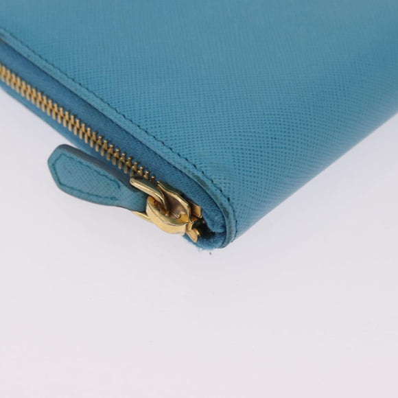 PRADA Long Wallet Safiano Leather Light Blue Gold Auth 202031V