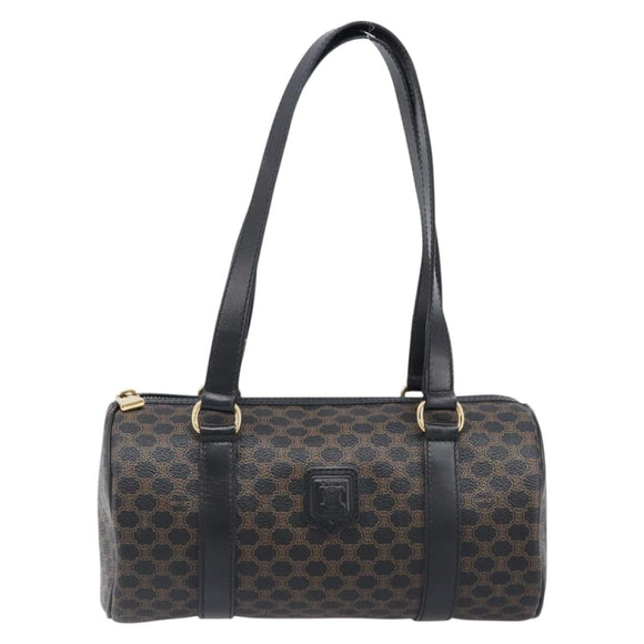 CELINE Macadam Hand Bag PVC Leather Black Gold Tone Auth 202048V