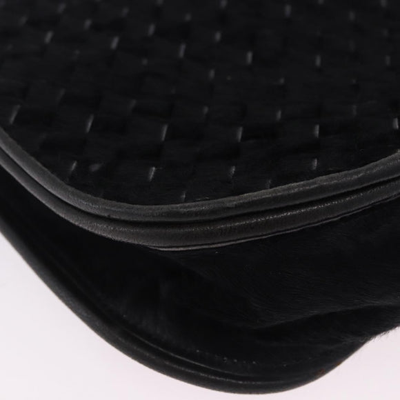 BOTTEGA VENETA INTRECCIATO Shoulder Bag Fur Black Auth 202071