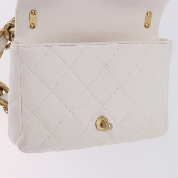 CHANEL Matelasse Chain Shoulder Bag Leather White Gold Tone CC Auth 202072SAM