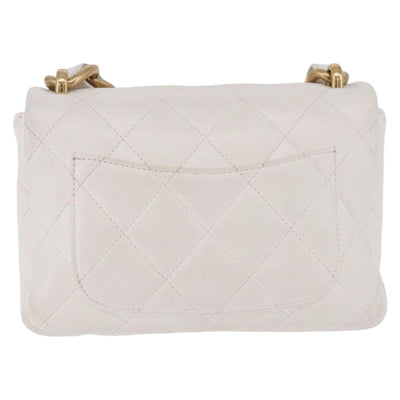 CHANEL Matelasse Chain Shoulder Bag Leather White Gold Tone CC Auth 202072SAM - 0