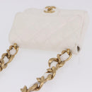 CHANEL Matelasse Chain Shoulder Bag Leather White Gold Tone CC Auth 202072SAM-6