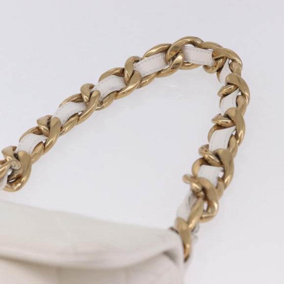 CHANEL Matelasse Chain Shoulder Bag Leather White Gold Tone CC Auth 202072SAM