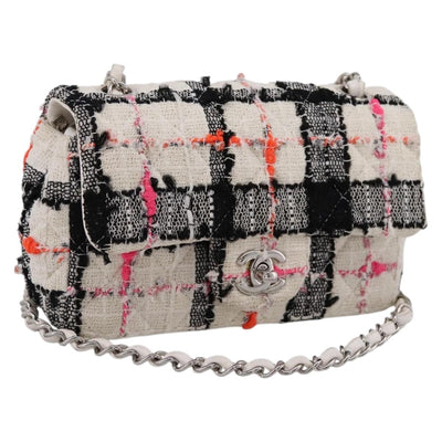 CHANEL Mini Matelasse 20 Chain Shoulder Bag tweed White Silver CC Auth 202073SM