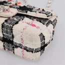 CHANEL Mini Matelasse 20 Chain Shoulder Bag tweed White Silver CC Auth 202073SM-15