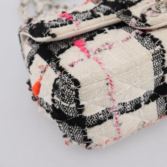 CHANEL Mini Matelasse 20 Chain Shoulder Bag tweed White Silver CC Auth 202073SM