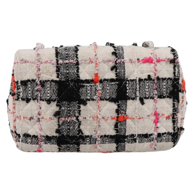 CHANEL Mini Matelasse 20 Chain Shoulder Bag tweed White Silver CC Auth 202073SM - 0