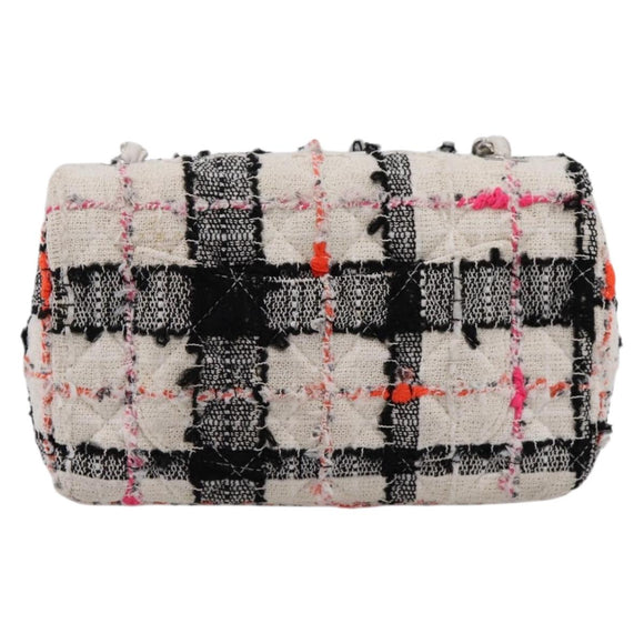 CHANEL Mini Matelasse 20 Chain Shoulder Bag tweed White Silver CC Auth 202073SM