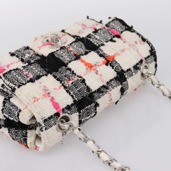 CHANEL Mini Matelasse 20 Chain Shoulder Bag tweed White Silver CC Auth 202073SM