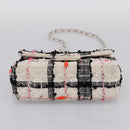 CHANEL Mini Matelasse 20 Chain Shoulder Bag tweed White Silver CC Auth 202073SM-5