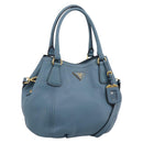 PRADA Hand Bag Leather 2way Light Blue Gold Tone Auth 202074V-1