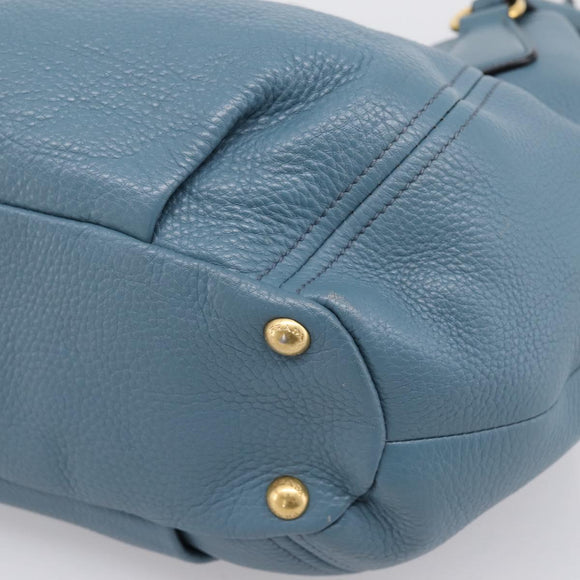 PRADA Hand Bag Leather 2way Light Blue Gold Tone Auth 202074V