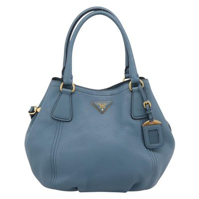 PRADA Hand Bag Leather 2way Light Blue Gold Tone Auth 202074V - 0