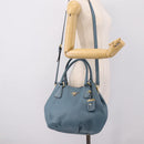 PRADA Hand Bag Leather 2way Light Blue Gold Tone Auth 202074V-25