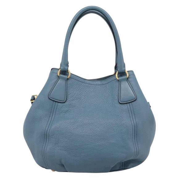 PRADA Hand Bag Leather 2way Light Blue Gold Tone Auth 202074V