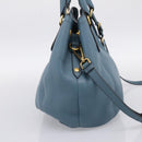 PRADA Hand Bag Leather 2way Light Blue Gold Tone Auth 202074V-4