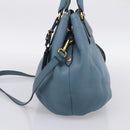 PRADA Hand Bag Leather 2way Light Blue Gold Tone Auth 202074V-5