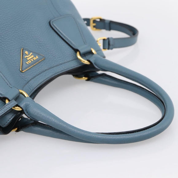 PRADA Hand Bag Leather 2way Light Blue Gold Tone Auth 202074V