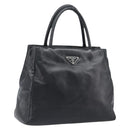 PRADA Hand Bag Leather Black Silver Auth 202075A-1